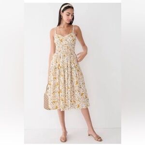 J. Crew Women's Smocked Waist Dress Sunny Blooms Sz 00 Sleeveless Yellow & White